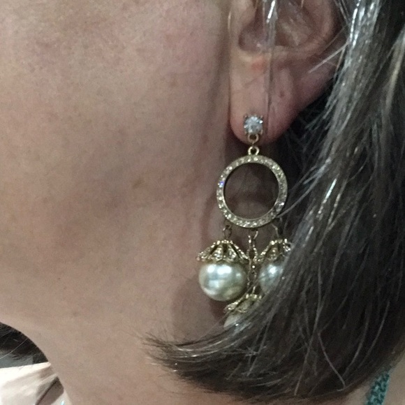 Badgley Mischka Rhinestones & Faux Pearls Earrings - Picture 3 of 4